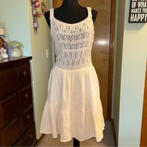 Gilli cream crocheted sleeveless cotton midi dress L boho cottagecore western
